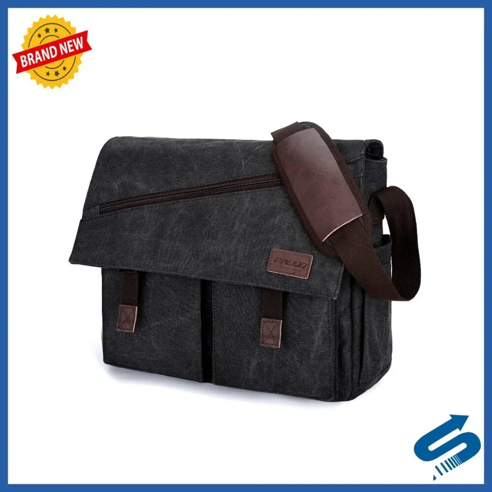 Water Resistant Canvas Messenger Bag for 14 Inch Laptop, Business Satchel
